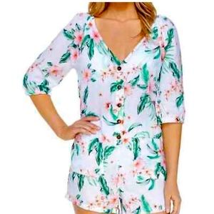 Raisins | White Floral Key West Button-Front Pocket Romper Cover-Up - Women